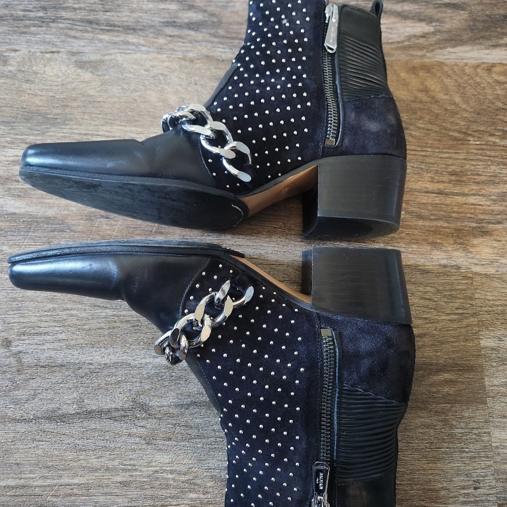 Balmain Paris Ella Studded Leather Ankle Boots w Chain Detail Black 37.5 us 7.5 - Picture 5 of 16
